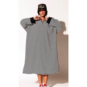 Dressed in Lala Oversized Striped Polo Dress L XL Black White Sporty Coastal
